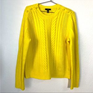 J Crew Cable Knit Bright Yellow Long‎ Sleeved Wool Sweater S